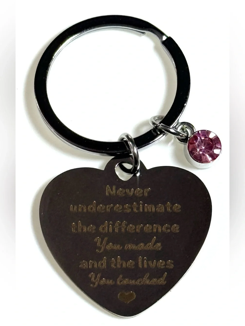 Heart Pendant Keychain with Pink Crystal Charm